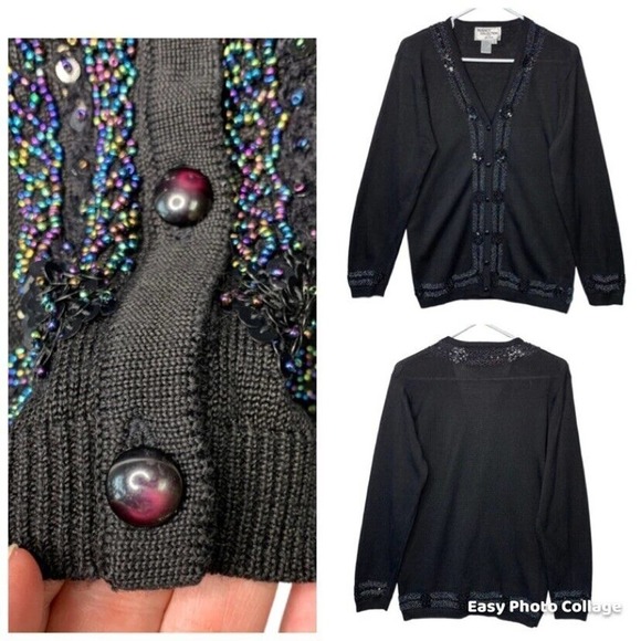 Regency Collection for Joyce Sequin Beaded Party Sweater Womens Small VTG 80s - Picture 2 of 12